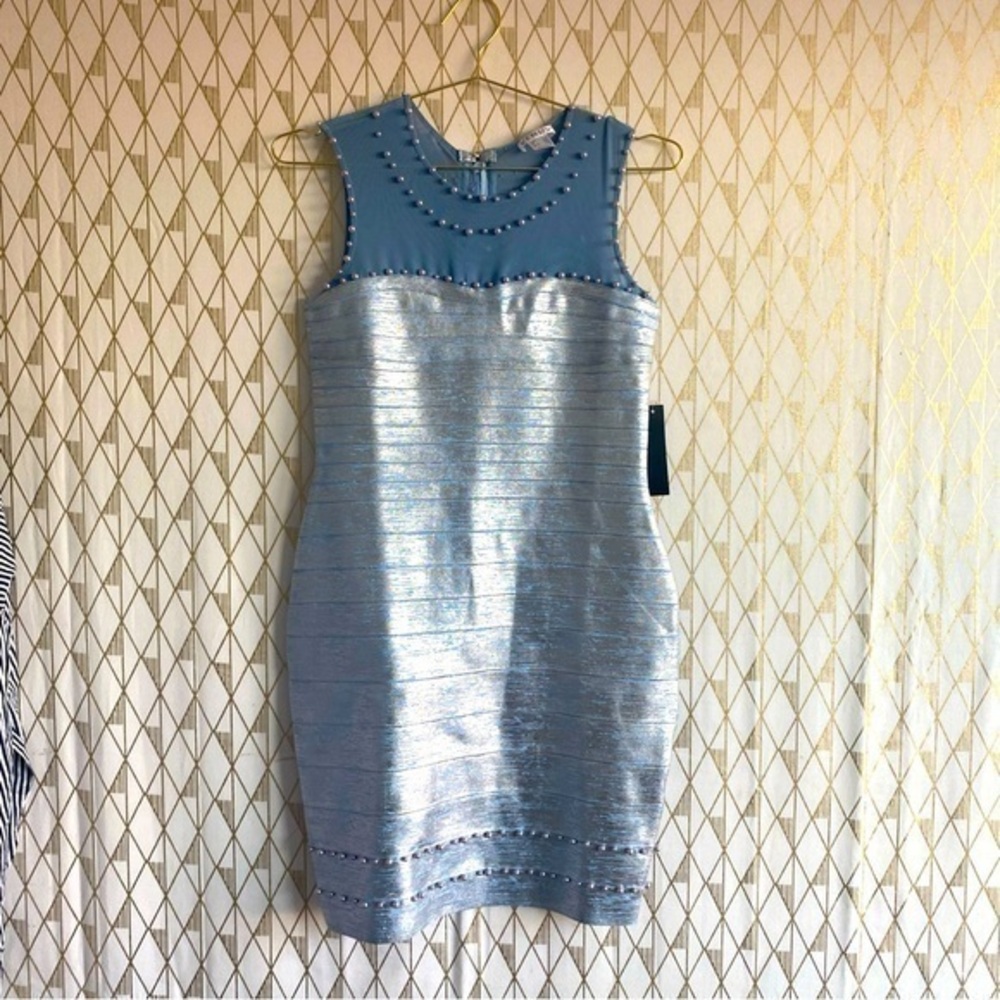 Mesh dress with pearl detail